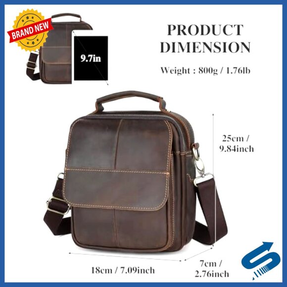 Genuine Leather Messenger Bag Crossbody Shoulder Bag for iPad Business Travel